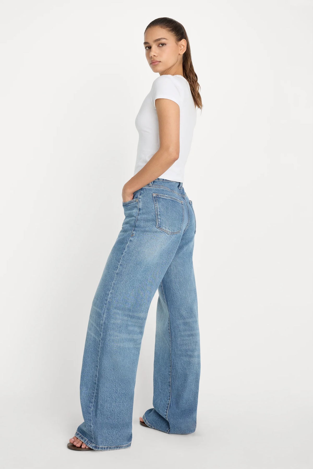 Women's Versatile High Waist Stretchy Denim Wide Leg Jeans, Flexible Multi-Pocket Trousers, Soft Wrinkle-Resistant Pants, Non-Shrinking Durable Streetwear, Figure Flattering Daily Outfits