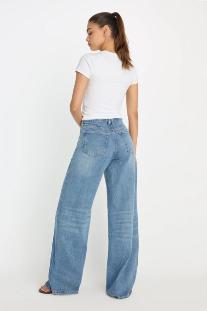 Women's Versatile High Waist Stretchy Denim Wide Leg Jeans, Flexible Multi-Pocket Trousers, Soft Wrinkle-Resistant Pants, Non-Shrinking Durable Streetwear, Figure Flattering Daily Outfits