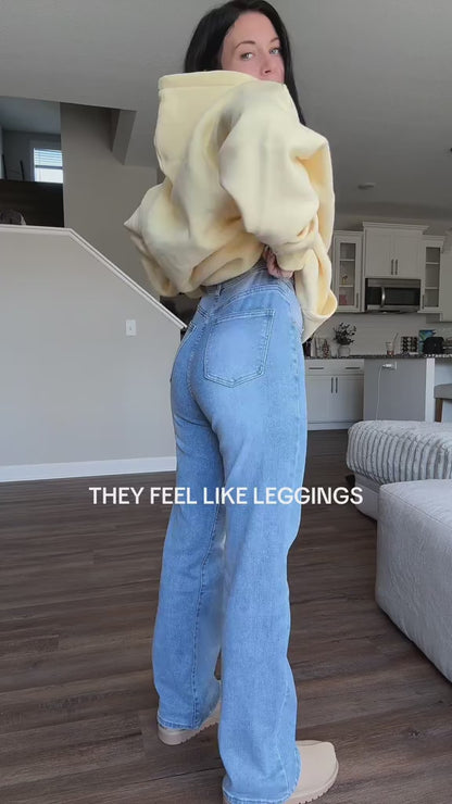 Women's Versatile High Waist Stretchy Denim Wide Leg Jeans, Flexible Multi-Pocket Trousers, Soft Wrinkle-Resistant Pants, Non-Shrinking Durable Streetwear, Figure Flattering Daily Outfits